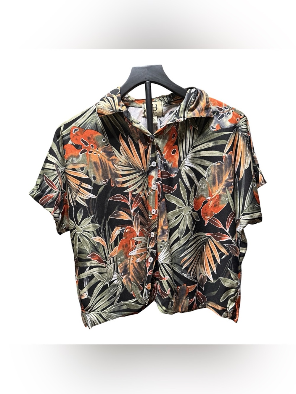 Beechers Brook Tropical Leaf Print Button Front Blouse Women’s Size M